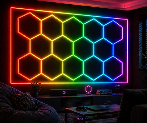 LED Έκταγωνικό Φως 14Εκτάγωνο RGB τηλεχειριστήρα Φως οροφής μέλιτος 24V IP20 Ιδανικό φωτισμό για γυμναστήριο Σαλόνι Γκαράζ Μπαρ Ατμόσφαιρα
