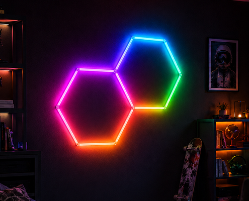 LED Hexagonal Light RGB Modular Honeycomb σύστημα οροφής που προσφέρει ευέλικτες επιλογές εγκατάστασης για εργαστήριο και γραφείο γυμναστηρίου γκαράζ