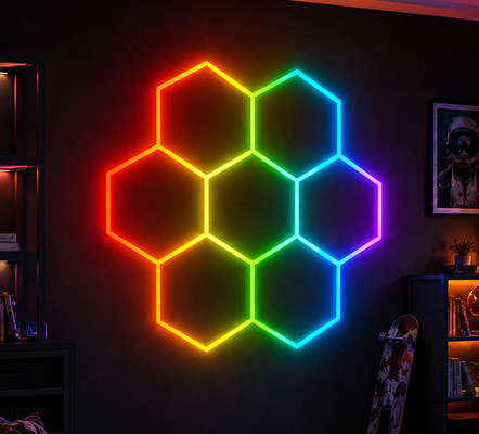 Σύστημα φωτισμού οροφής RGB LED Hexagonal Modular Honeycomb, σχεδιασμένο για γκαράζ, γυμναστήριο, εργαστήριο, γραφείο και εύκολη τοποθέτηση
