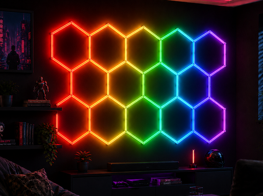 Καλή τιμή RGB LED Έκταγωνικό Φως Μονουλικό Σύστημα Οροφών Honeycomb για ευέλικτο φωτισμό στο γκαράζ γυμναστήριο Εργαστήριο και γραφείο σε απευθείας σύνδεση