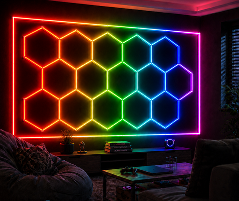 Καλή τιμή 2026 Νέο 15Hexagon RGB τηλεχειριστήριο Honeycomb LED Φως οροφής 24V IP20 για γυμναστήριο Σαλόνι γκαράζ Μπαρ Ατμόσφαιρα Φως CE Ready σε απευθείας σύνδεση
