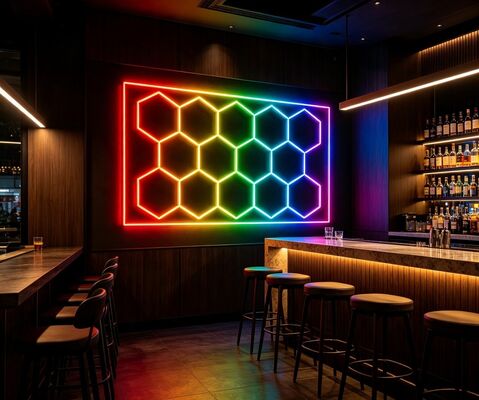 Καλή τιμή LED Έκταγωνικό Φως 14Εκτάγωνο RGB τηλεχειριστήρα Φως οροφής μέλιτος 24V IP20 Ιδανικό φωτισμό για γυμναστήριο Σαλόνι Γκαράζ Μπαρ Ατμόσφαιρα Διαδικτυακά