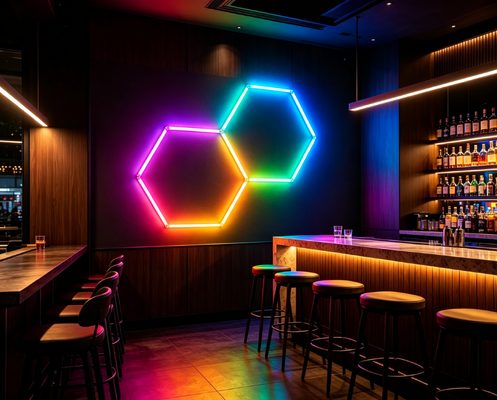Καλή τιμή LED Hexagonal Light RGB Modular Honeycomb σύστημα οροφής που προσφέρει ευέλικτες επιλογές εγκατάστασης για εργαστήριο και γραφείο γυμναστηρίου γκαράζ Διαδικτυακά