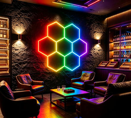 Καλή τιμή Σύστημα φωτισμού οροφής RGB LED Hexagonal Modular Honeycomb, σχεδιασμένο για γκαράζ, γυμναστήριο, εργαστήριο, γραφείο και εύκολη τοποθέτηση Διαδικτυακά