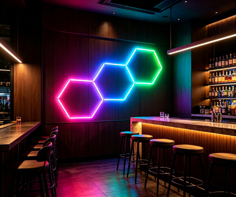 Καλή τιμή Συνδεσιμό μέλισσο μόντωμα RGB LED εξαγωνικό σύστημα φωτισμού σχεδιασμένο για εργαστήρια γυμναστηρίου γκαράζ και γραφεία οροφή φωτισμού ανάγκες Διαδικτυακά