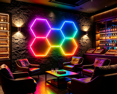 Καλή τιμή Συνδεσιμό LED εξαγωνικό φως RGB Honeycomb Modular Panels για εφαρμογές φωτισμού οροφών στο εργαστήριο γυμναστηρίου και γραφείου Διαδικτυακά